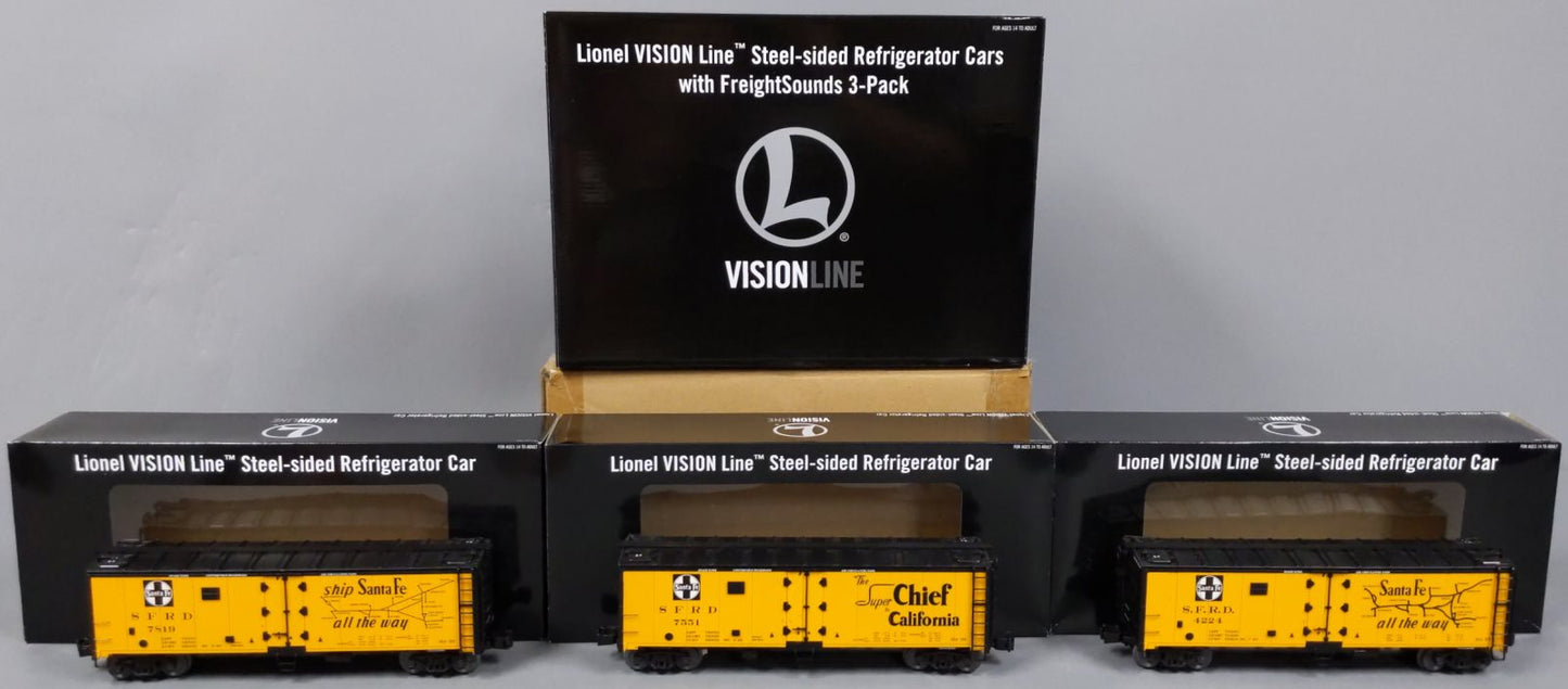 Lionel 6-83549 O VISIONLINE ATSF Reefers w/One Operating Car (Set of 3)