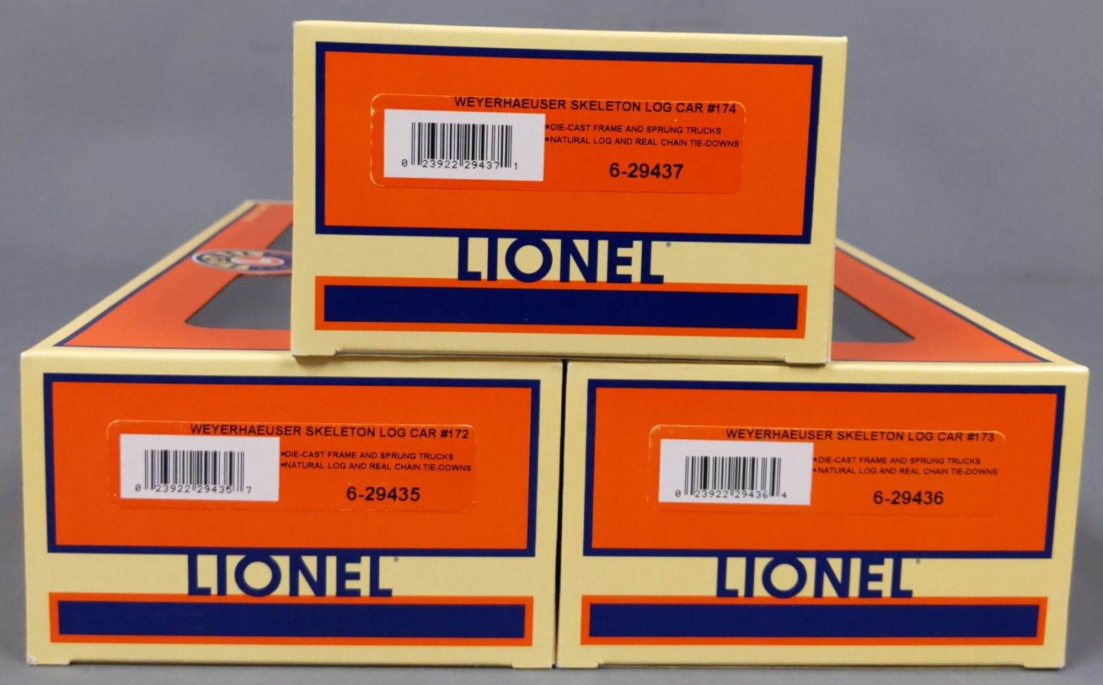 Lionel 6-29434 O Weyerhaeuser Timber Skelton Log Cars (3 Pack) LN/Box