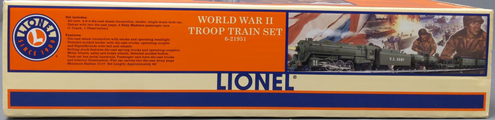 Lionel 6-21951 O Gauge World War II Troop Train Steam Train Set EX/Box