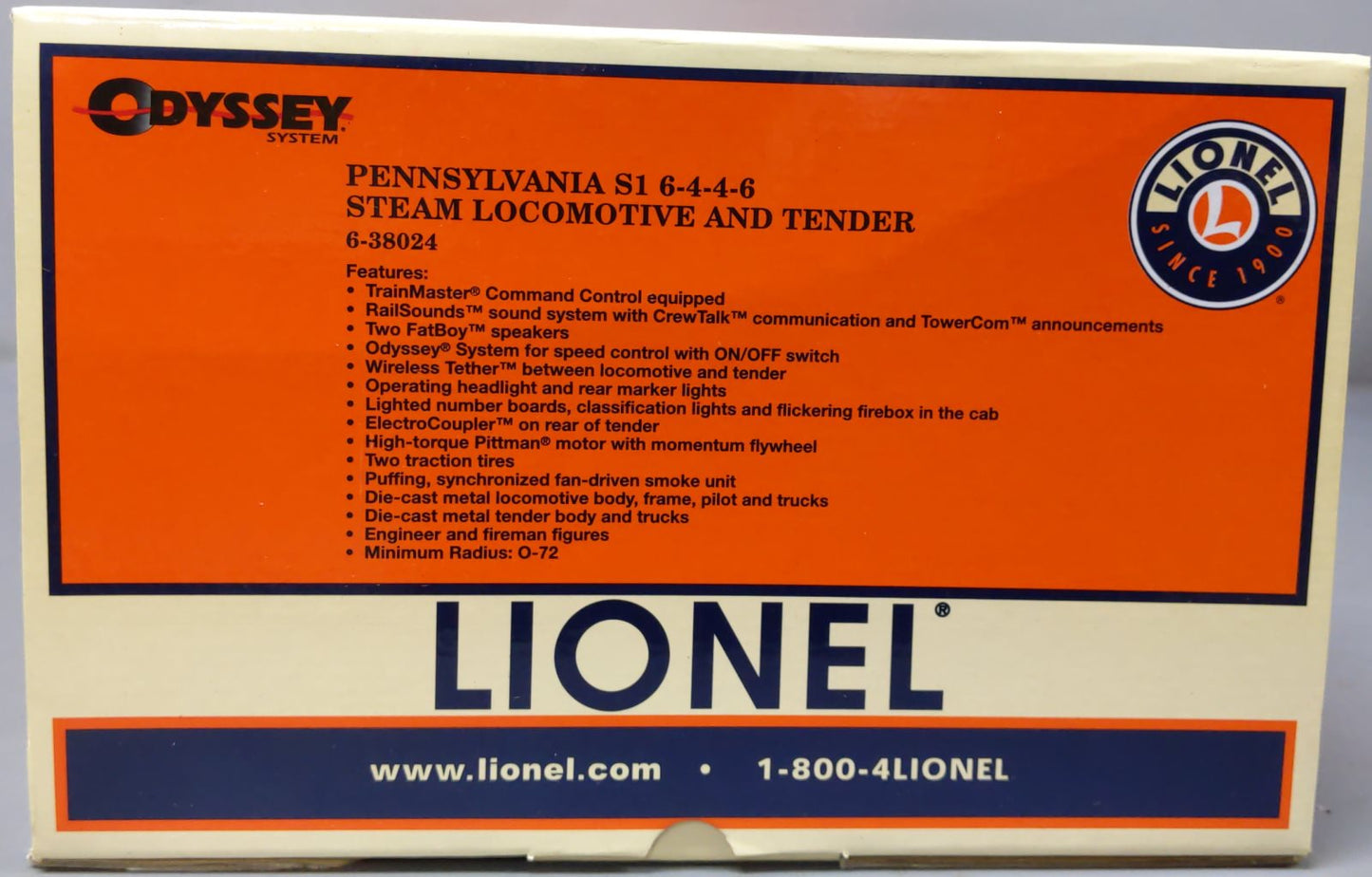 Lionel 6-38024 O Pennsylvania S1 6-4-4-6 Steam Loco & Tender #6100 w/Odyssey LN/Box