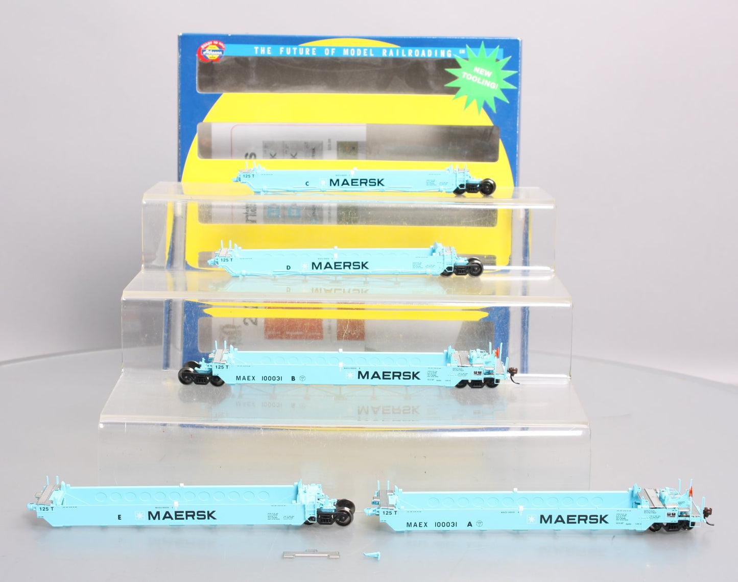 Athearn 95038 HO Maersk Maxi I Well Car/Early Ready-To-Run #100031 (Pack of 5) LN/Box