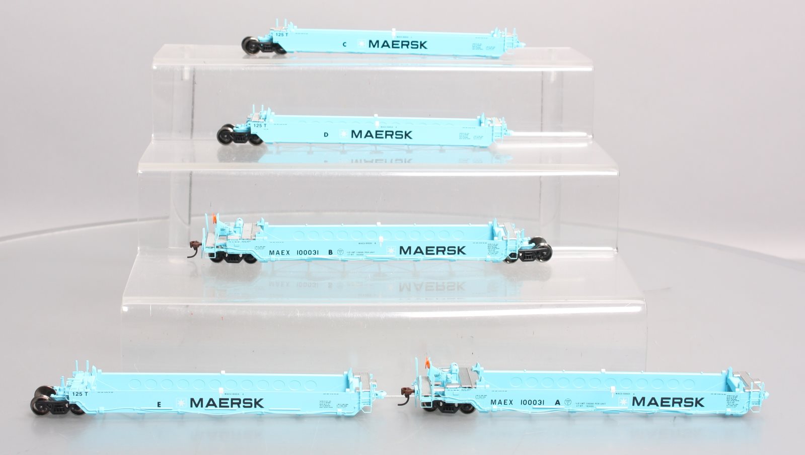Athearn 95038 HO Maersk Maxi I Well Car/Early Ready-To-Run #100031 (Pack of 5) LN/Box