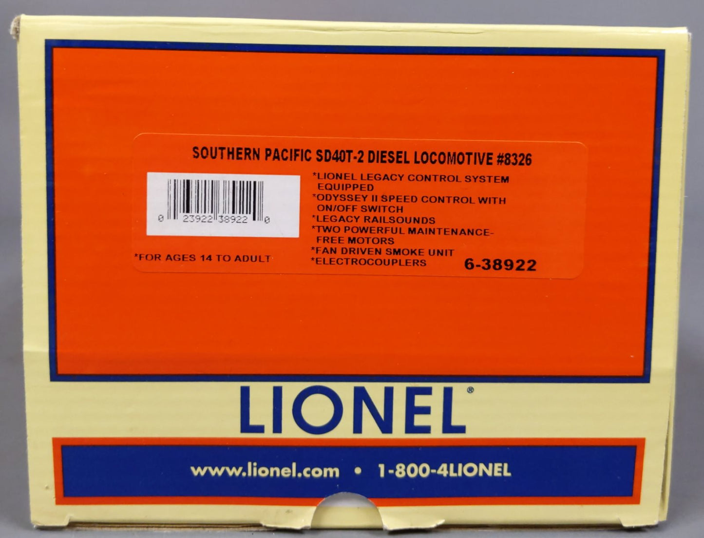 Lionel 6-38922 O Southern Pacific SD40T-2 Diesel Locomotive #8326 w/Legacy