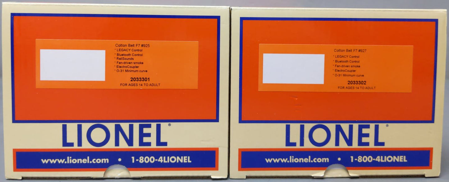 Lionel 2033300 O Gauge St. Louis & Southwestern "Cotton Belt" F7 AA Diesel Set