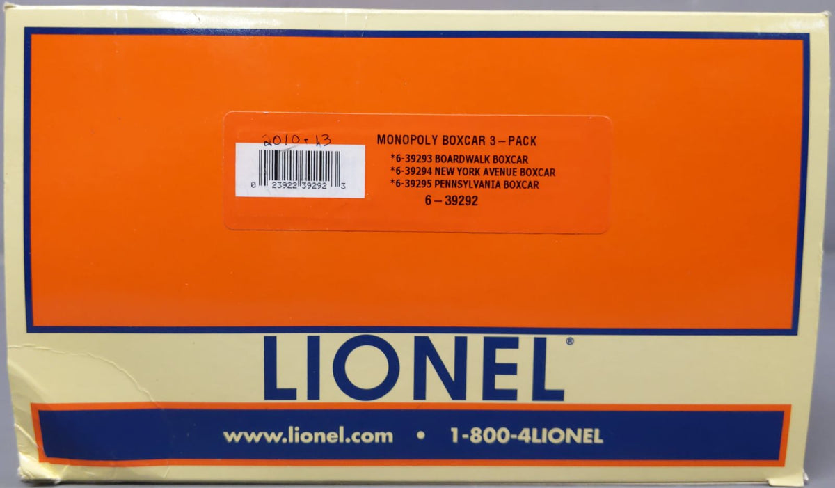 Lionel 6-39292 O Gauge Monopoly PA, NY Ave, Boardwalk Boxcars NIB