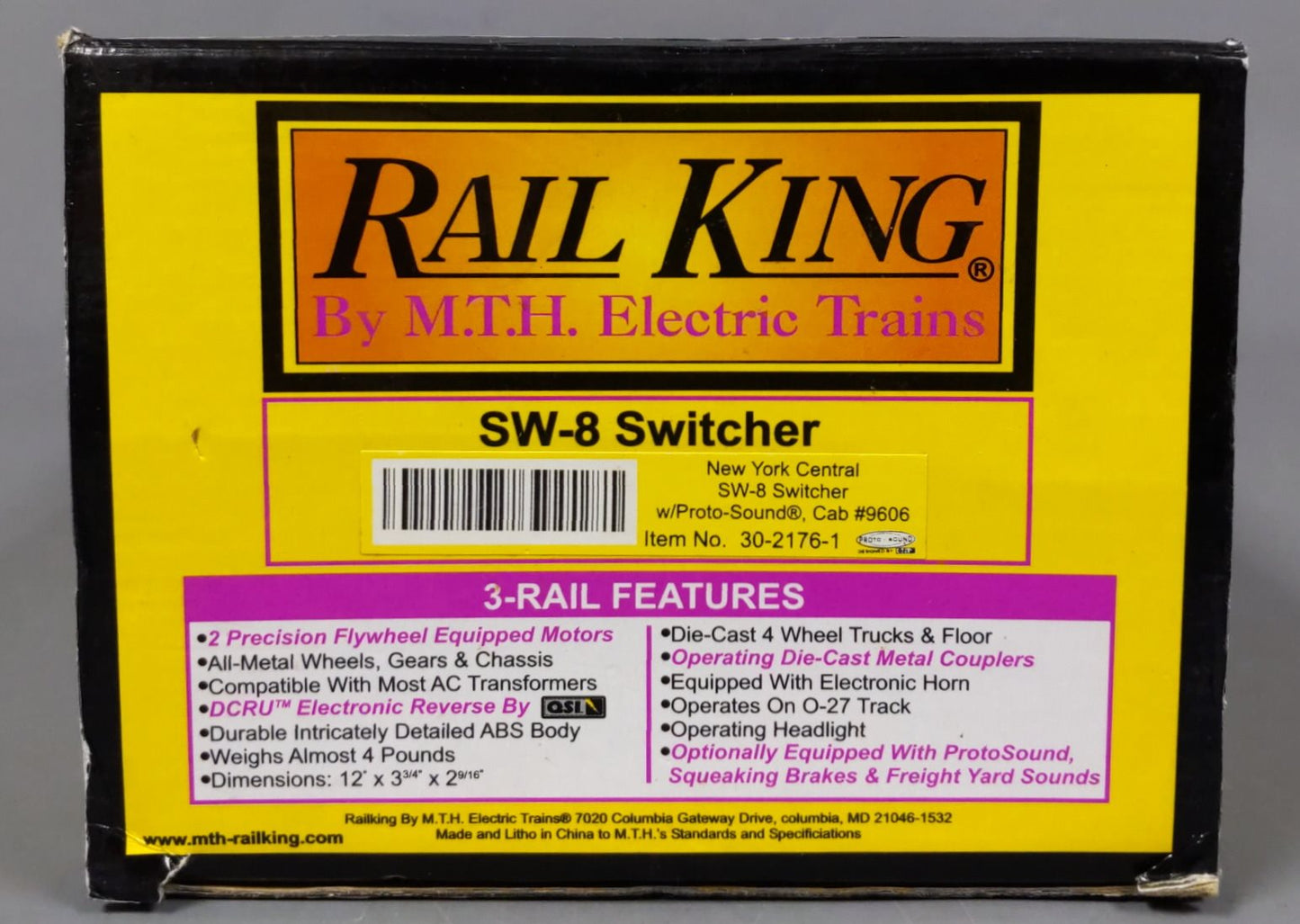 MTH 30-2176-1 O Gauge New York Central SW-8 Diesel Switcher w/PS1 #9606 LN/Box