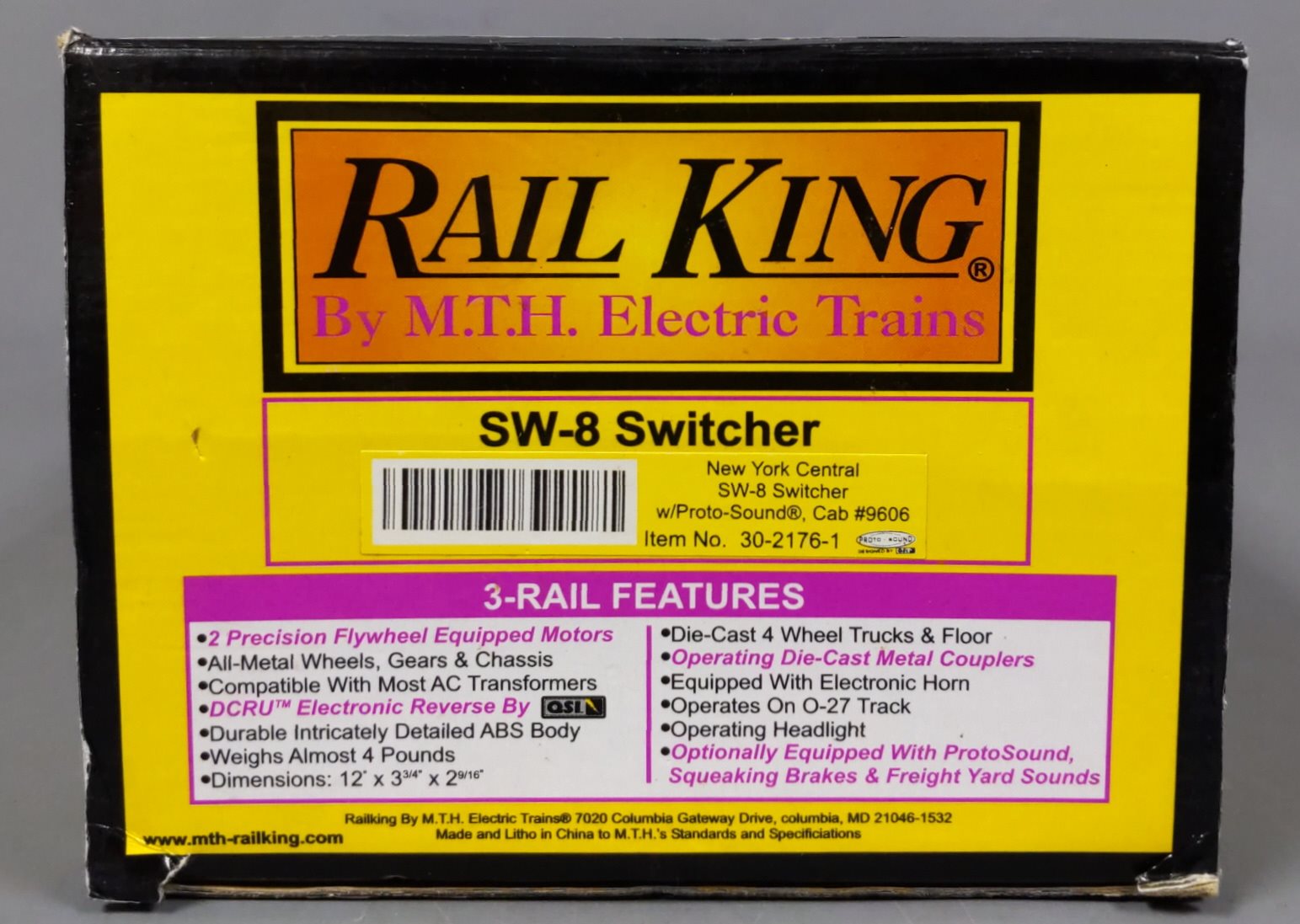 MTH 30-2176-1 O Gauge New York Central SW-8 Diesel Switcher w/PS1 #9606 LN/Box