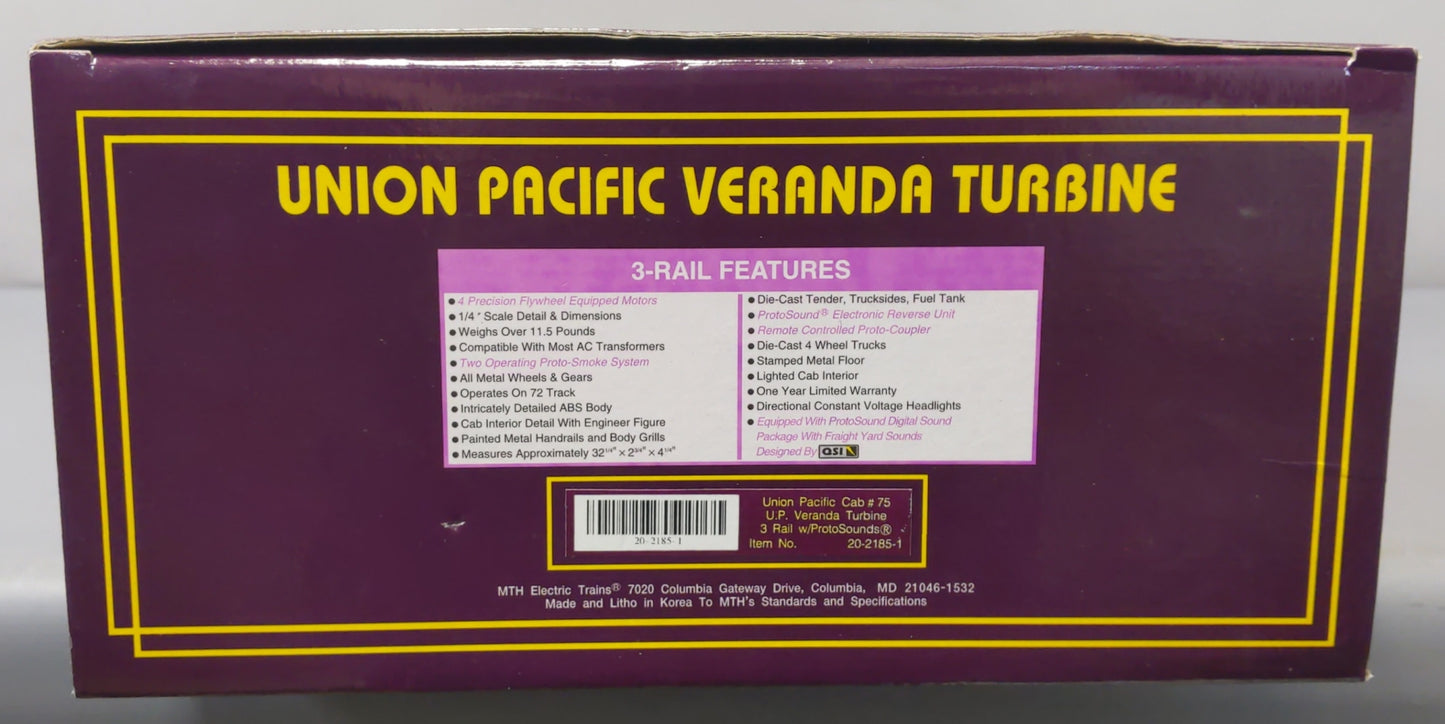 MTH 20-2185-1 O Gauge Union Pacific Veranda Turbine Locomotive w/PS1 #75 LN/Box