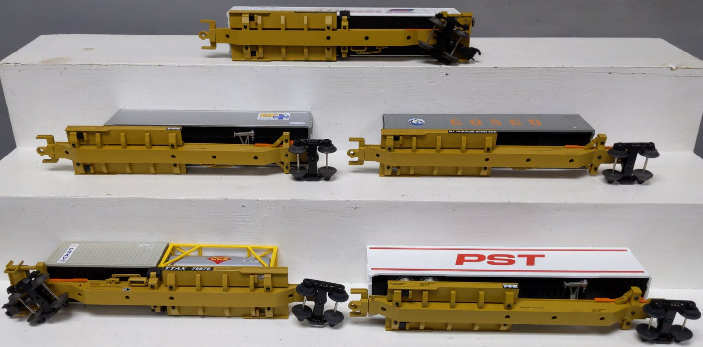 MTH 20-95035 O Gauge T.T.U.X. Spine Car Set with Loads (Set of 5) LN/Box