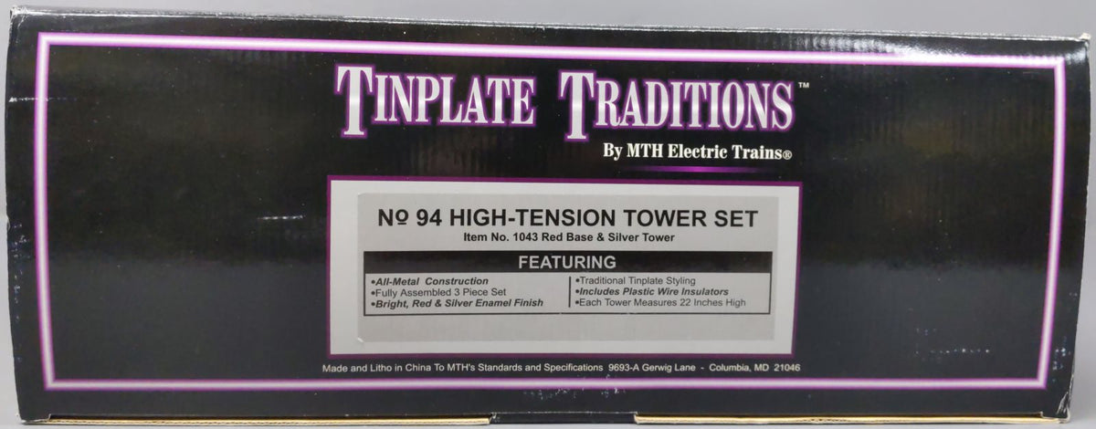 MTH 10-1043 Std Gauge Tinplate High-Tension Tower Set (Set of 3) #94 LN/Box