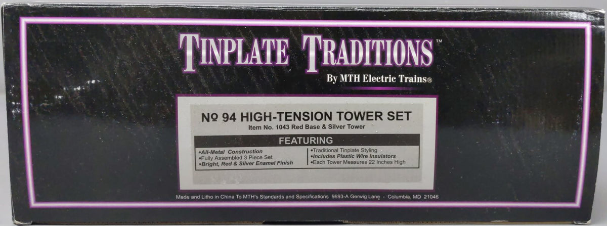 MTH 10-1043 Std Gauge Tinplate High-Tension Tower Set (Set of 3) #94 LN/Box