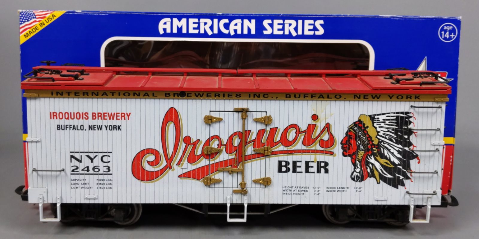 USA Trains R16499 G Iroquis Beer Car U.S. Refrigerator Cars (Light Gray/Red)