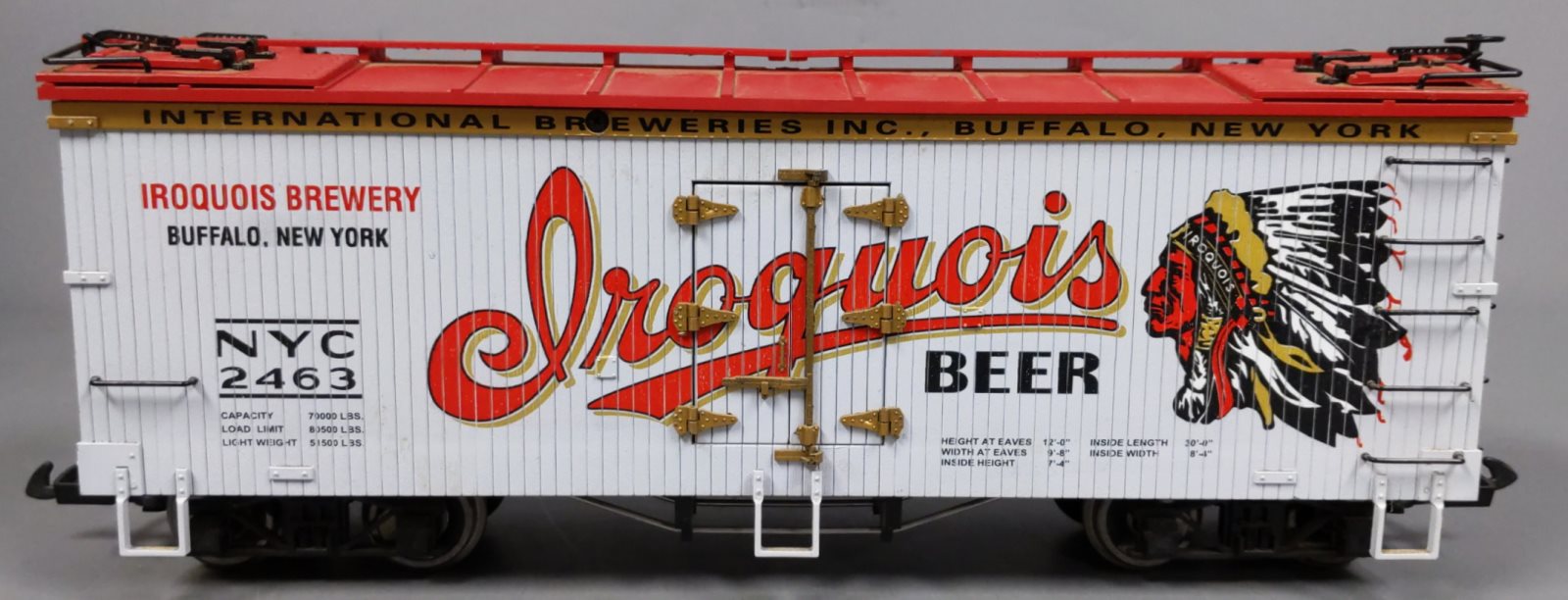 USA Trains R16499 G Iroquis Beer Car U.S. Refrigerator Cars (Light Gray/Red)