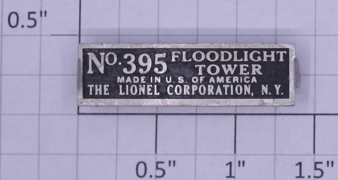 Lionel 395-3 Floodlight Tower Nameplate with Tabs