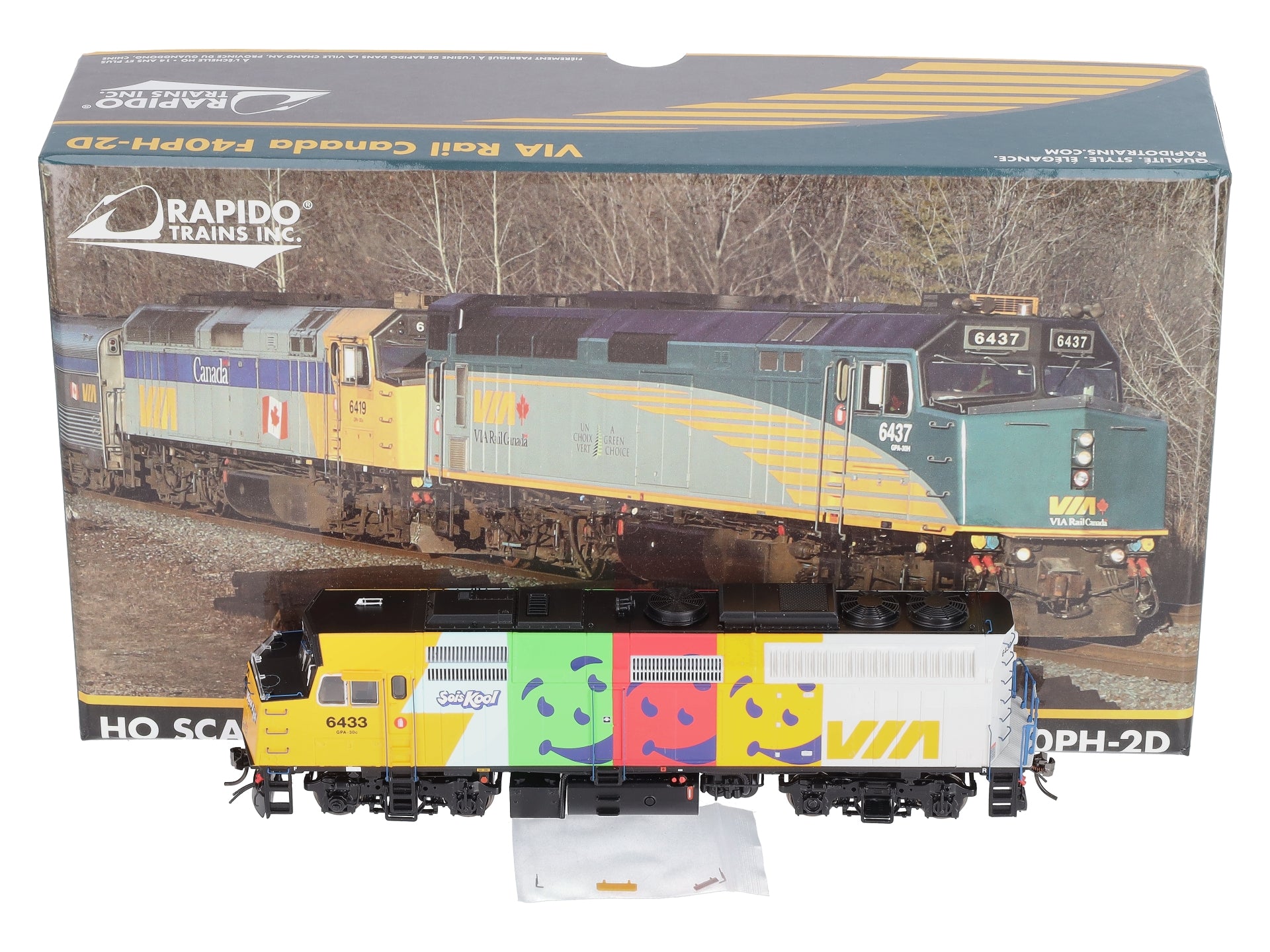 Rapido Trains 80556 HO VIA Kool-Aid EMD F40PH-2D Diesel Loco Sound/DC/DCC #6433