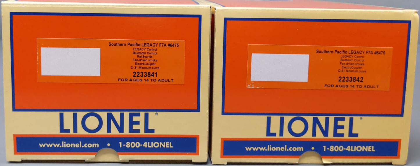 Lionel 2233840 O Southern Pacific F7 AA Diesel Set #6475/#6476 w/ Legacy
