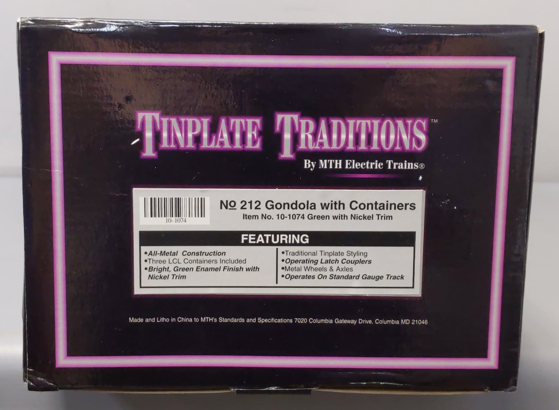 MTH 10-1074 Std Gauge Tinplate Green 212 Gondola w/ Cannisters