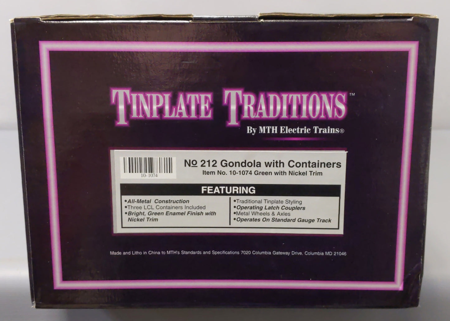 MTH 10-1074 Std Gauge Tinplate Green 212 Gondola w/ Cannisters