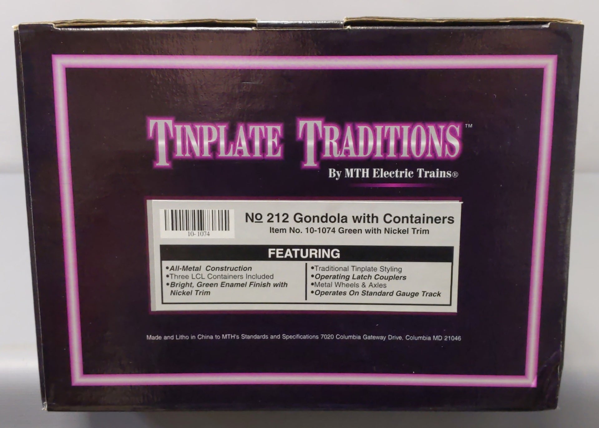 MTH 10-1074 Std Gauge Tinplate Green 212 Gondola w/ Cannisters