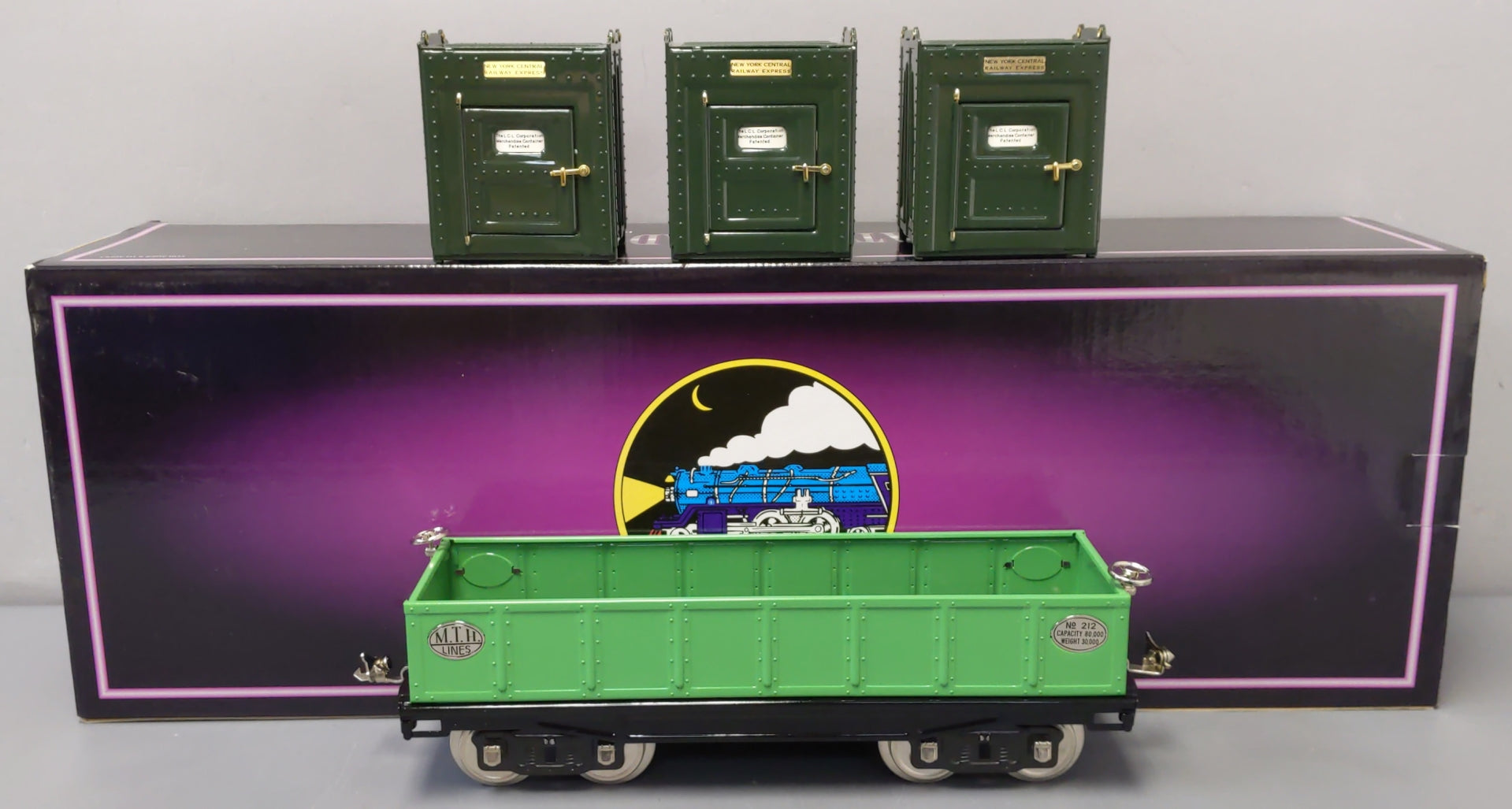 MTH 10-1074 Std Gauge Tinplate Green 212 Gondola w/ Cannisters