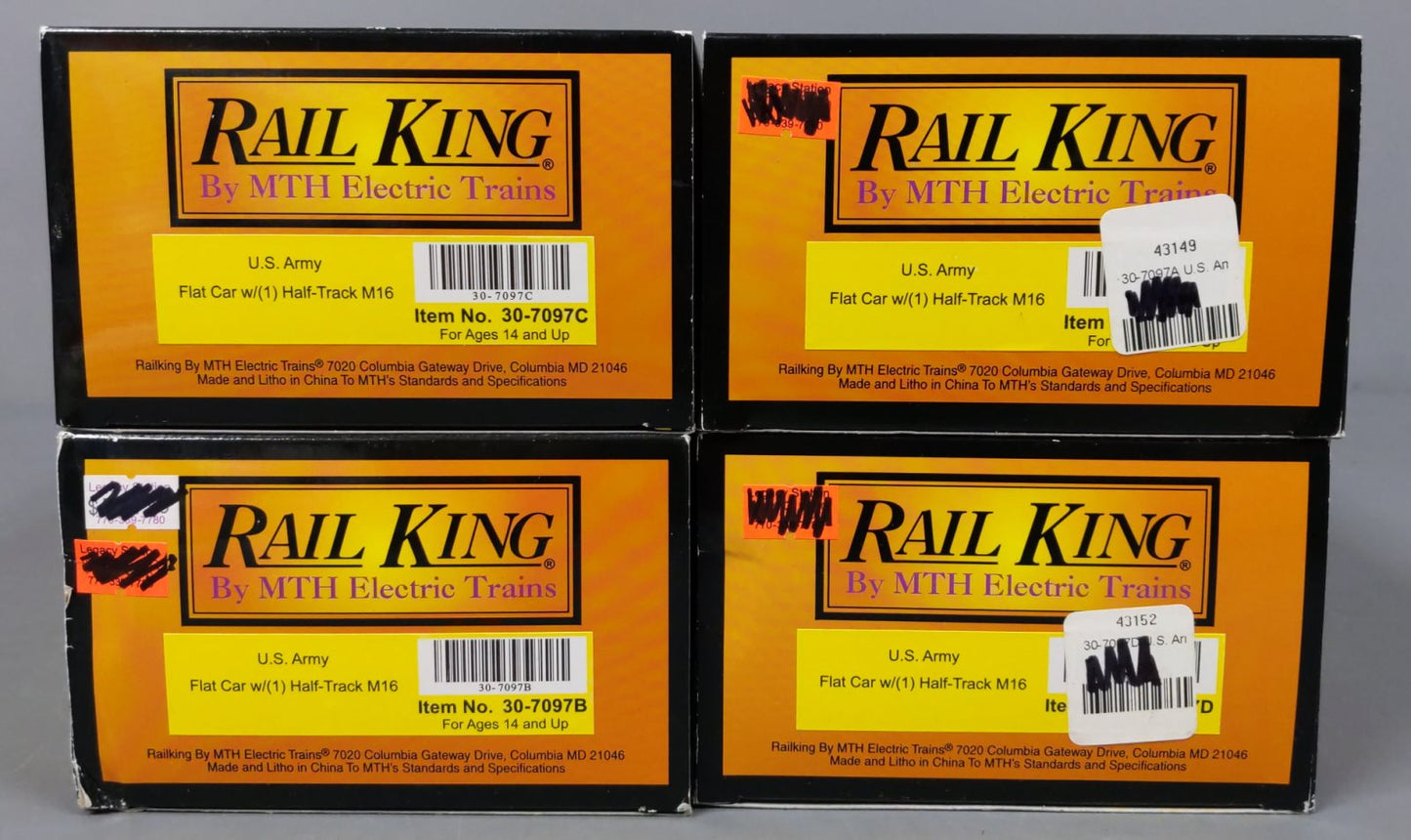 MTH 30-7097 O U.S. Army Flat Car w/Half-Track M16 Scout Car (Set of 4)