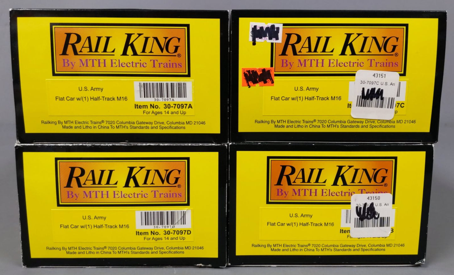 MTH 30-7097 O U.S. Army Flat Car w/Half-Track M16 Scout Car (Set of 4)