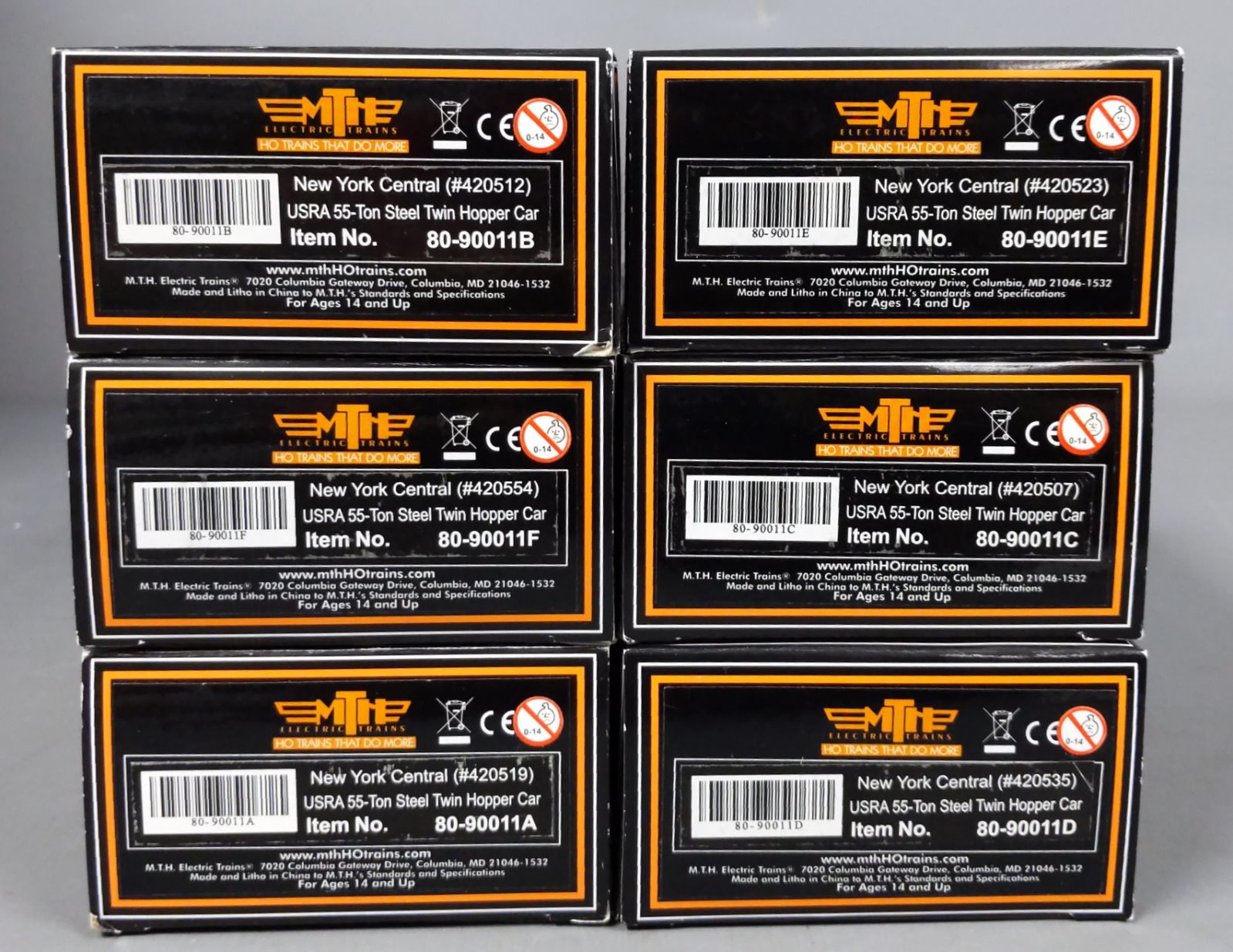 MTH 80-90011 HO New York Central USRA 55-T Steel Twin Hopper Car Set (Set of 6)