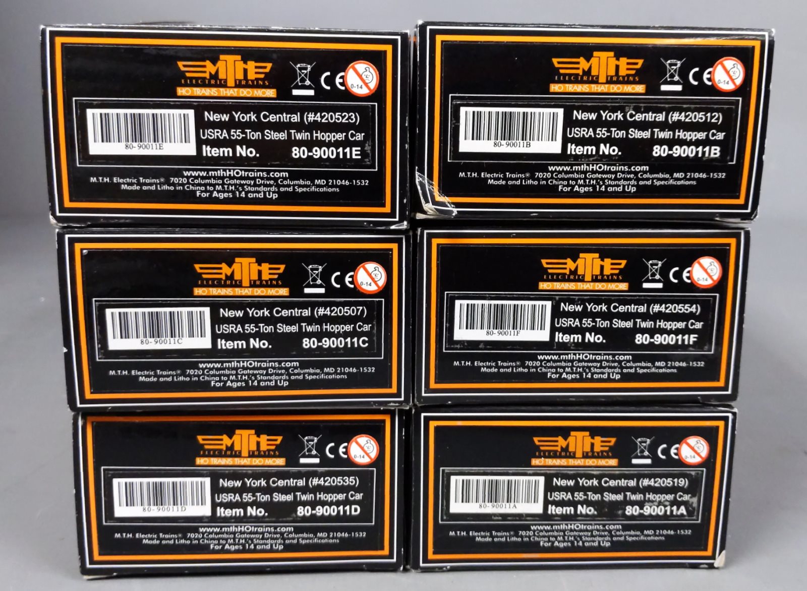 MTH 80-90011 HO New York Central USRA 55-T Steel Twin Hopper Car Set (Set of 6)