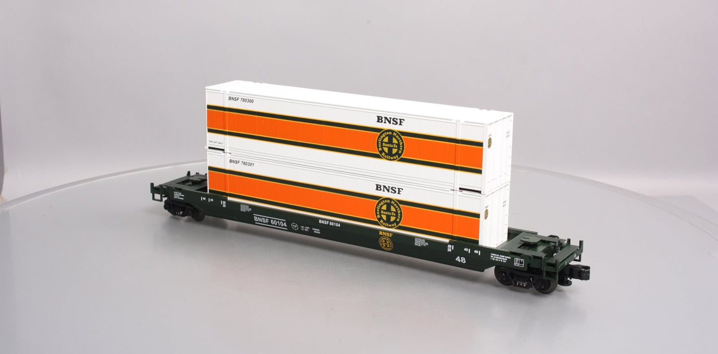 MTH 20-95005 O Gauge BNSF Husky Stack Car w/ Containers #60104 EX/Box