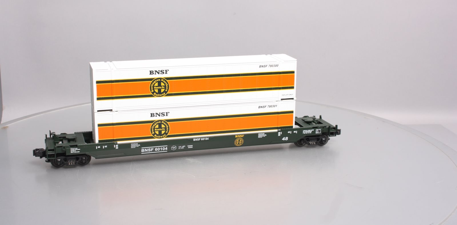 MTH 20-95005 O Gauge BNSF Husky Stack Car w/ Containers #60104 LN/Box