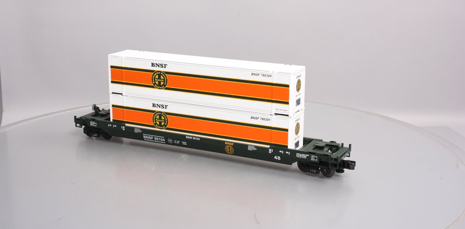 MTH 20-95005 O Gauge BNSF Husky Stack Car w/ Containers #60104 LN/Box