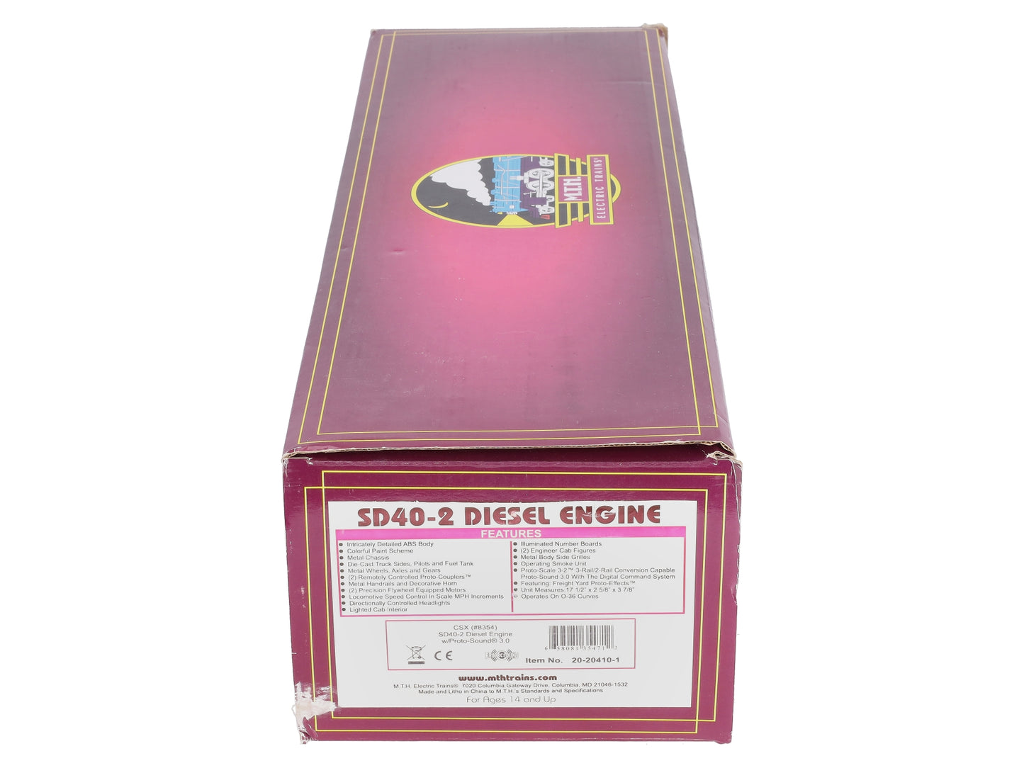 MTH 20-20410-1 O CSX SD40-2 Diesel Engine With Proto-Sound 3.0 #8249