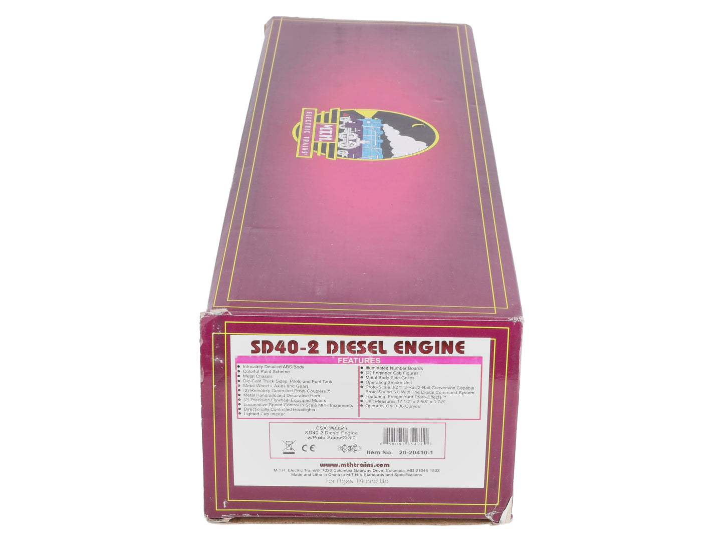 MTH 20-20410-1 O CSX SD40-2 Diesel Engine With Proto-Sound 3.0 #8249