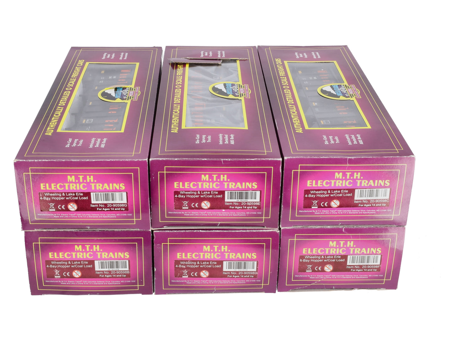 MTH 20-90598 O Wheeling & Lake Erie 4-Bay Hopper Car Set (Set of 6)
