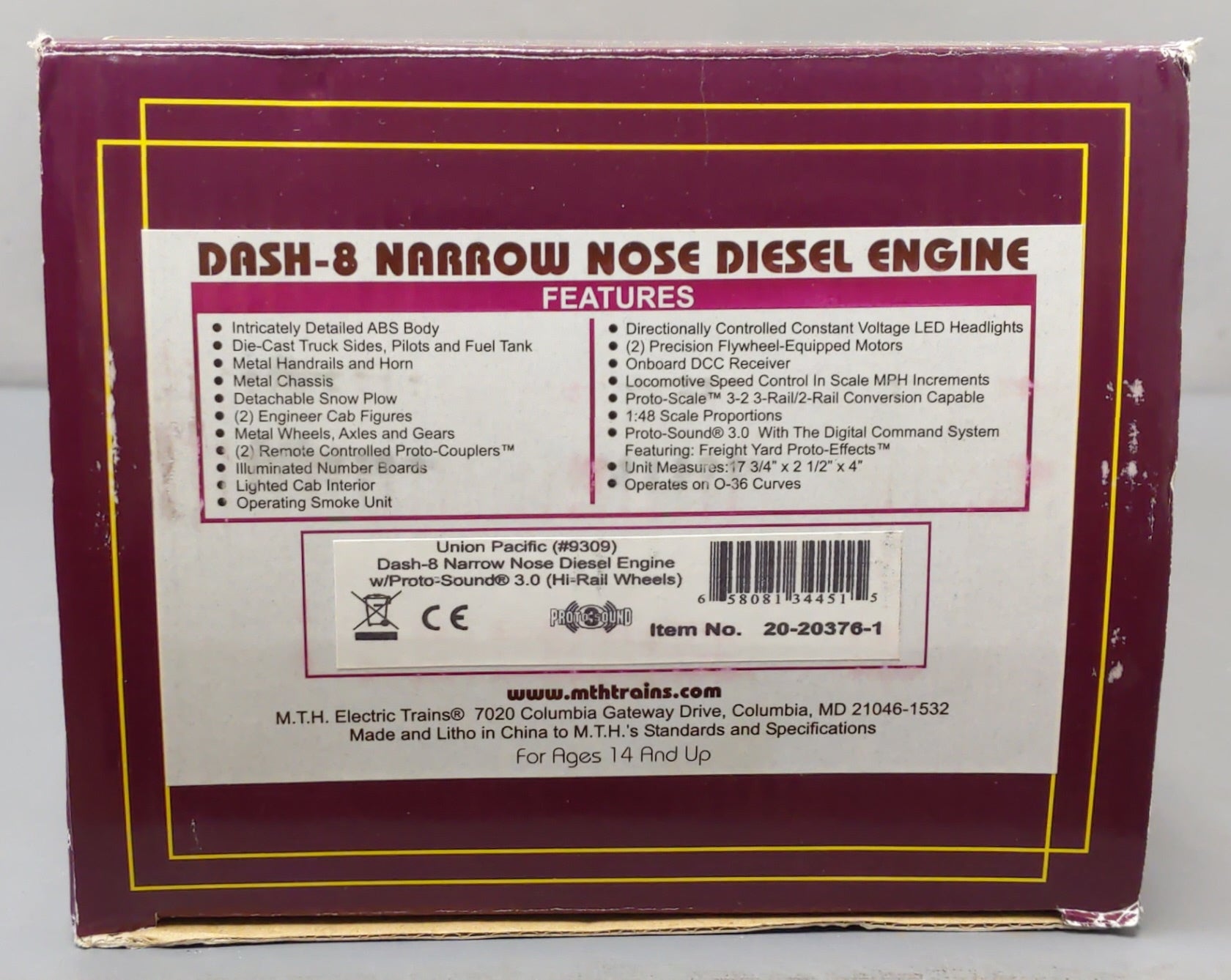 MTH 20-20376-1 O UP Dash-8 Narrow Nose Diesel Engine w/PS 3.0 #9309