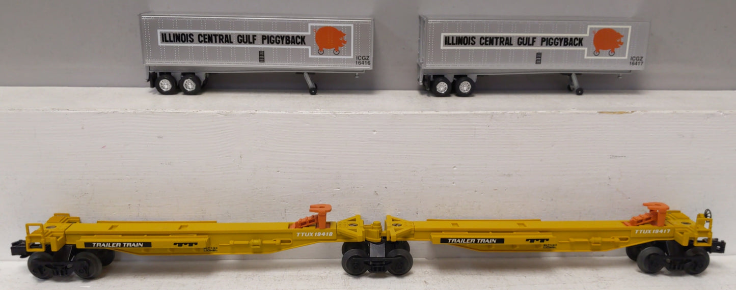 Lionel 6-19416 O Gauge Illinois Central TTUX Flatcar w/ Trailers LN/Box
