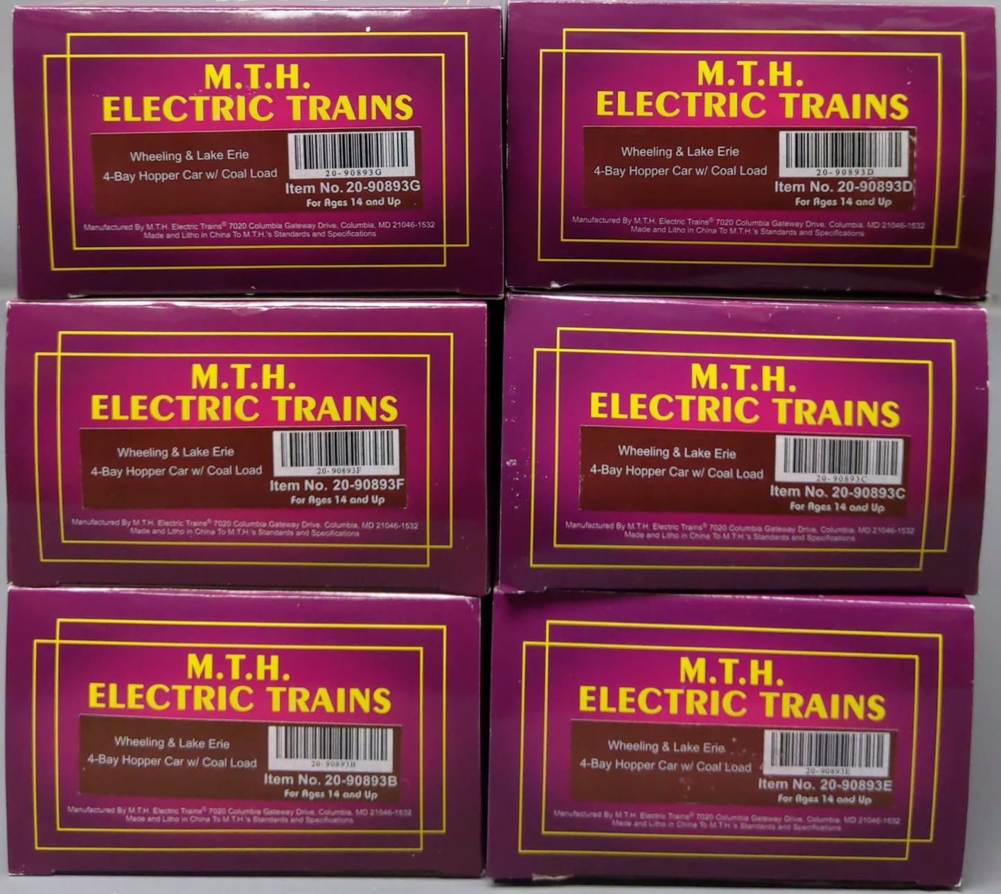MTH 20-90893 O W&LE 4-Bay Hopper (Pack of 6)