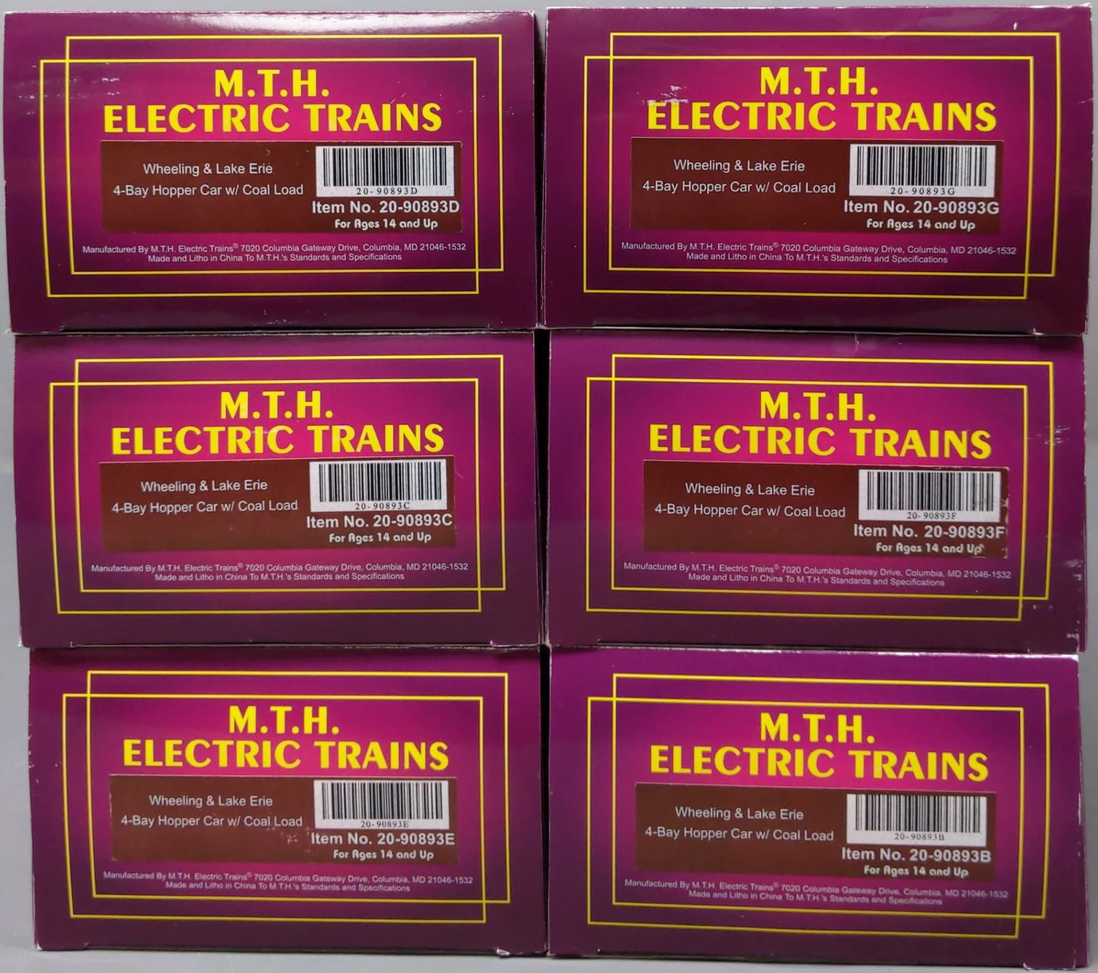 MTH 20-90893 O W&LE 4-Bay Hopper (Pack of 6)