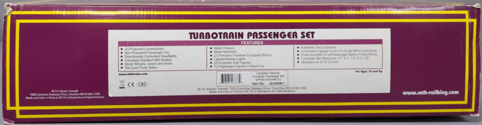 MTH 20-20036-1 Canadian National Turbotrain Passenger Set w/PS 3.0 #126/256/151