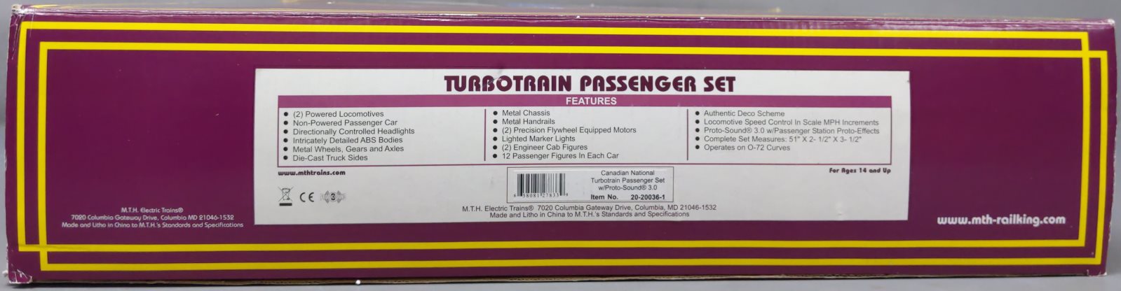 MTH 20-20036-1 Canadian National Turbotrain Passenger Set w/PS 3.0 #126/256/151