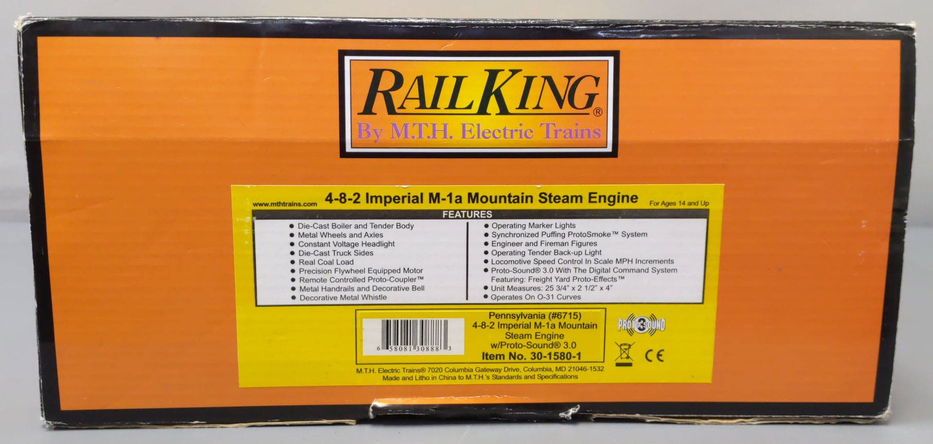MTH 30-1580-1 PRR 4-8-2 Imperial M-1a Mountain Steam Engine w/PS 3.0 #6715