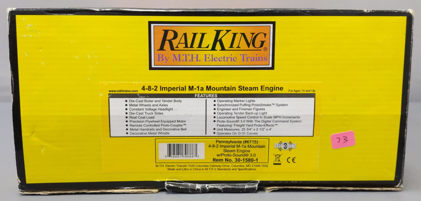 MTH 30-1580-1 PRR 4-8-2 Imperial M-1a Mountain Steam Engine w/PS 3.0 #6715