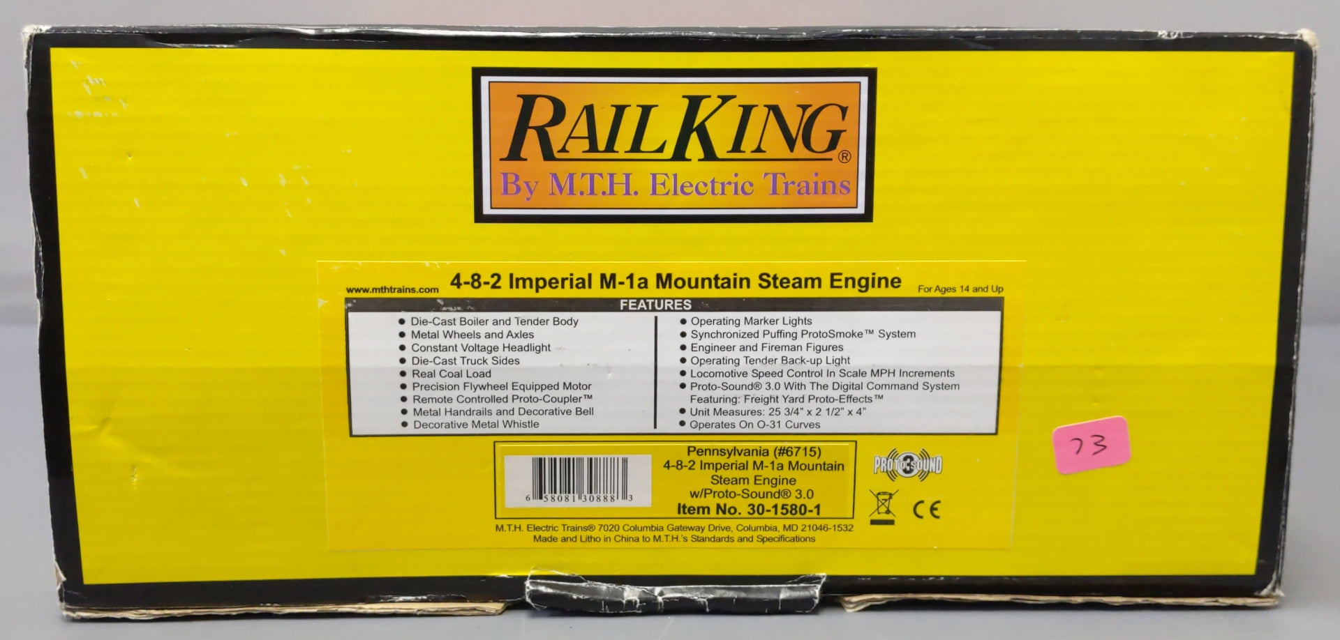 MTH 30-1580-1 PRR 4-8-2 Imperial M-1a Mountain Steam Engine w/PS 3.0 #6715
