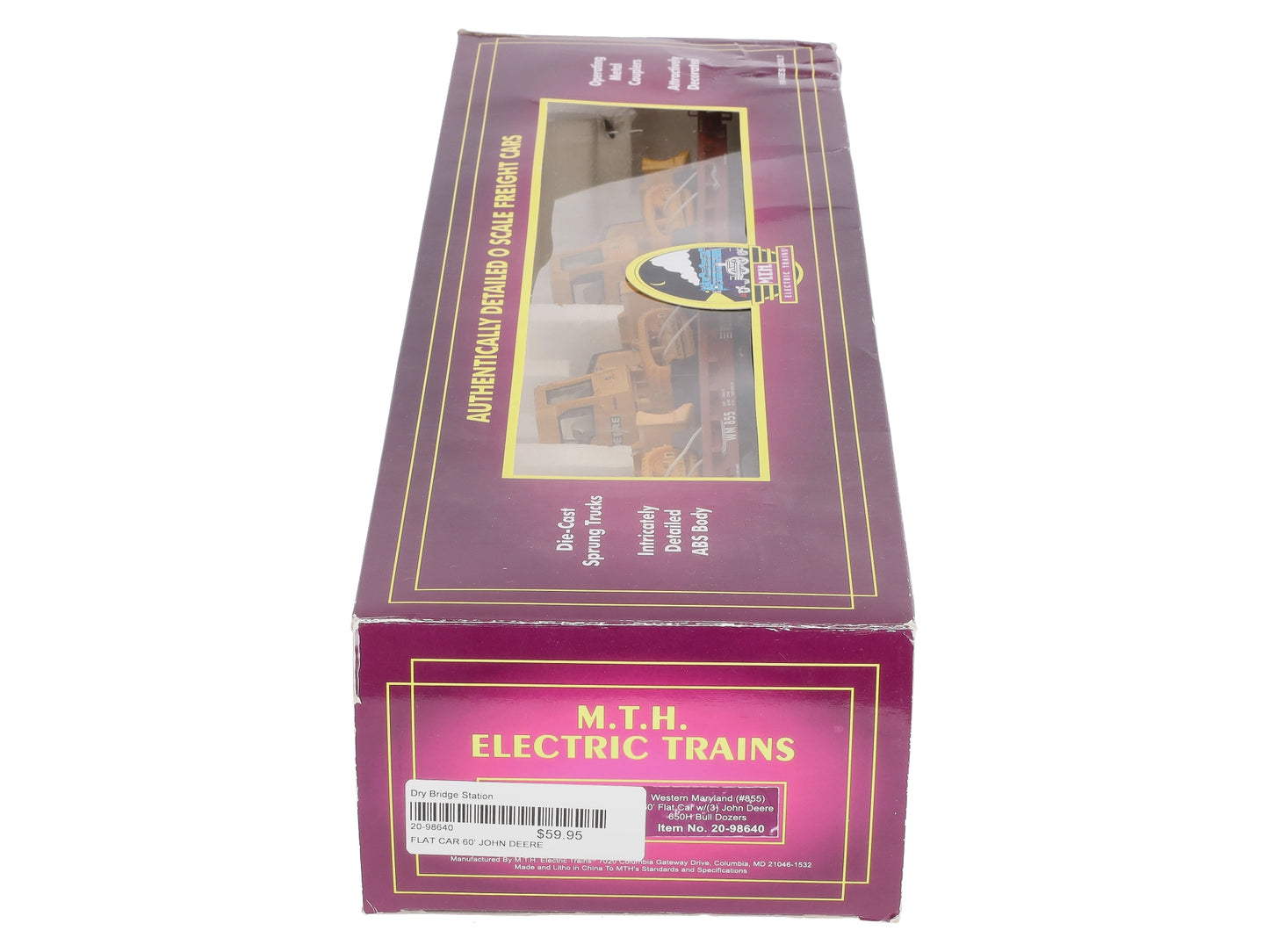 MTH 20-98640 O Western Maryland 60’ Flat Car with 3 John Deere 650H Bull Dozers LN/Box