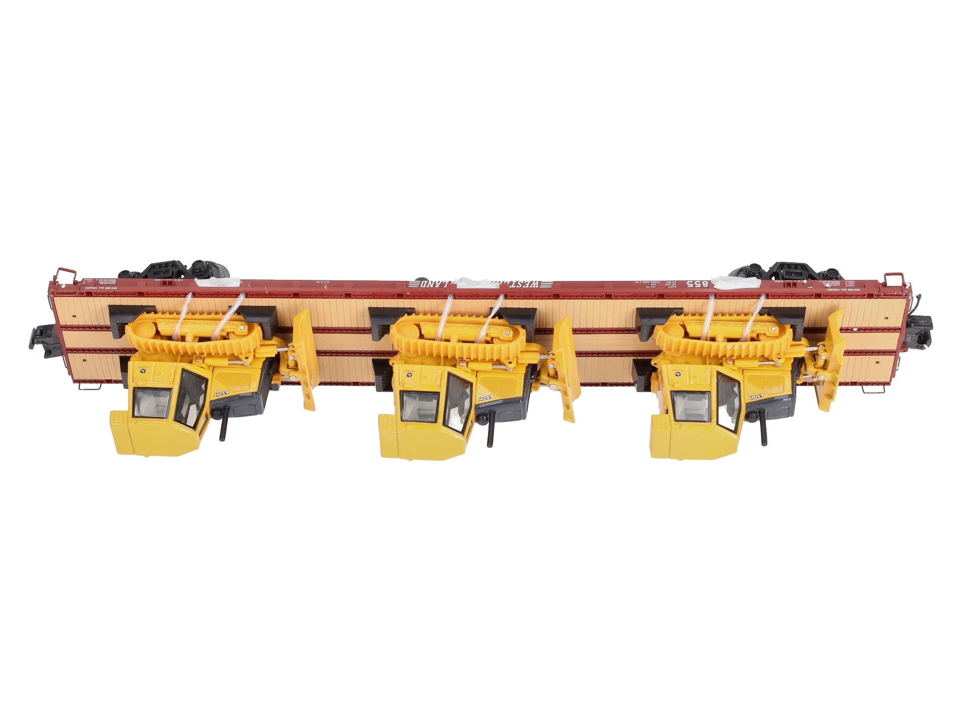 MTH 20-98640 O Western Maryland 60’ Flat Car with 3 John Deere 650H Bull Dozers LN/Box