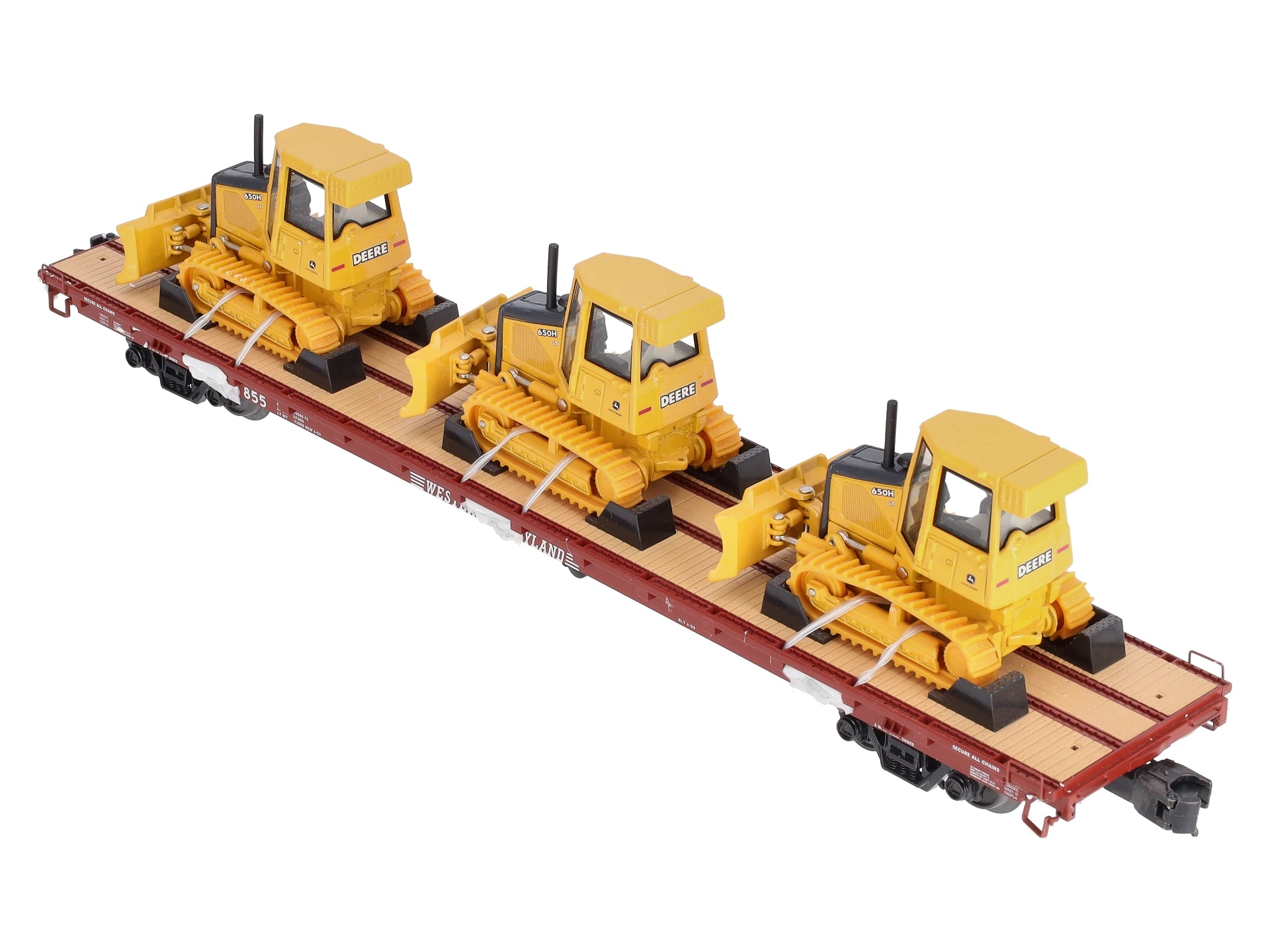 MTH 20-98640 O Western Maryland 60’ Flat Car with 3 John Deere 650H Bull Dozers