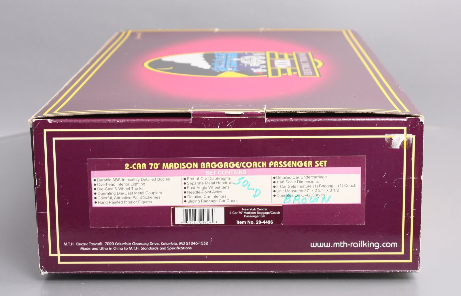 MTH 20-4496 O NYC 70’ Madison Baggage/Coach Passenger Car Set (Set of 2) LN/Box