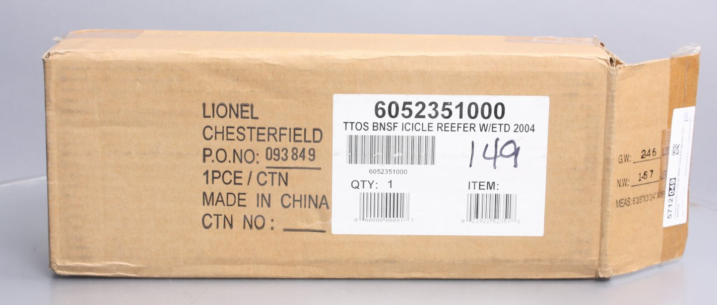 Lionel 6-52351 O Gauge BNSF Icicle Refrigerator Car #080704 EX/Box