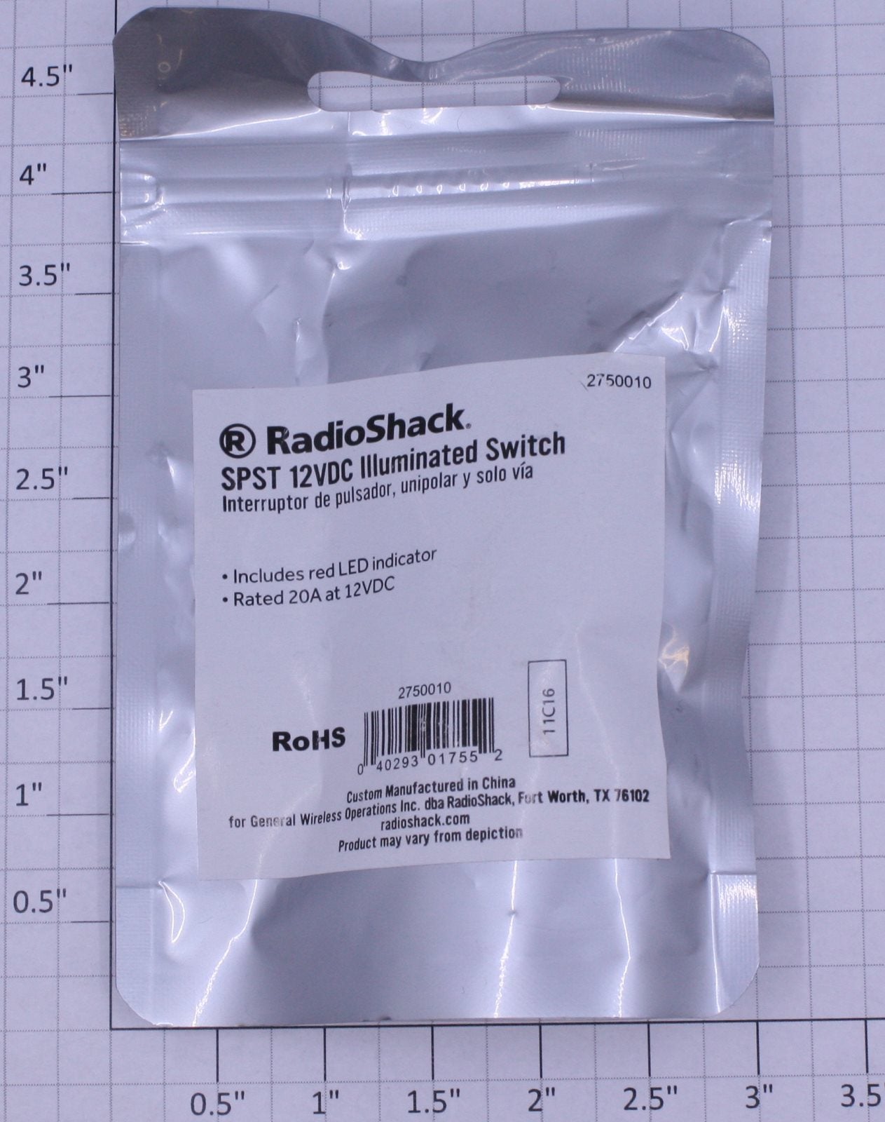 Radio Shack 2750010 SPST Red Duckbill Illuminated On/Off Toggle Switch