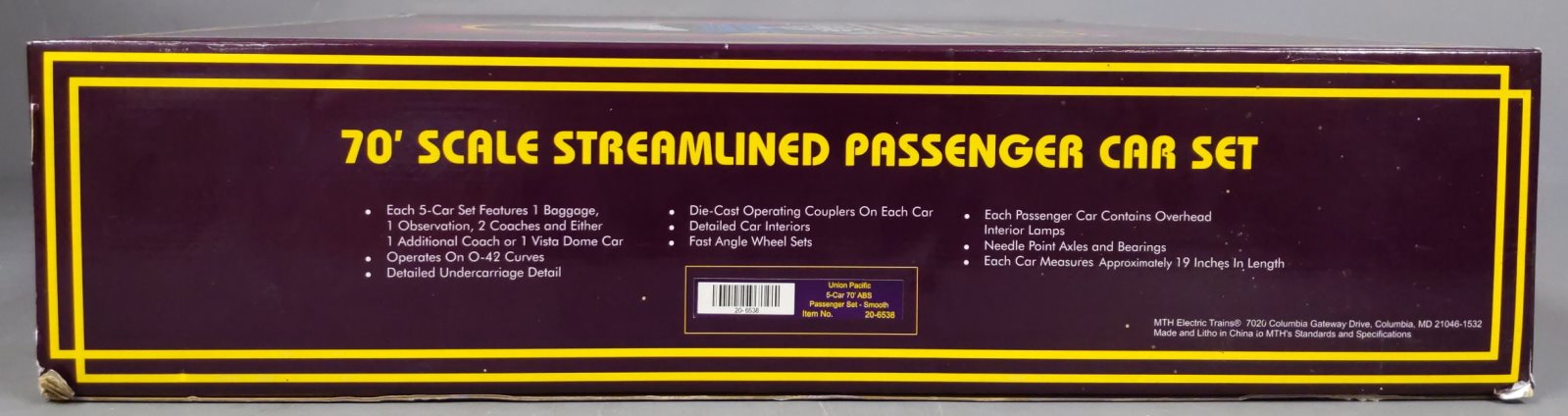 MTH 20-6538 O Gauge Union Pacific 70' Streamlined Passenger Car Set (Set of 5) LN/Box